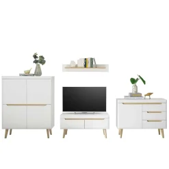 TV Wohnwand Möbelset im Skandi Style - Ginko (vierteilig)