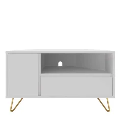 TV-Board für die Ecke in Weiß & Gold - Patinca