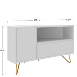 TV-Board für die Ecke in Weiß & Gold - Patinca
