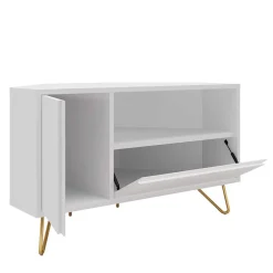 TV-Board für die Ecke in Weiß & Gold - Patinca