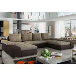 U-Schlafcouch in Beige und Dunkelbraun - Driften