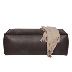 Used Look Pouf aus Recyclingleder Castilian in Schwarz
