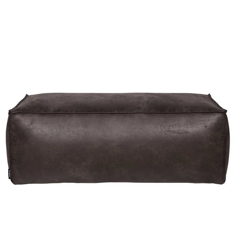 Used Look Pouf aus Recyclingleder Castilian in Schwarz
