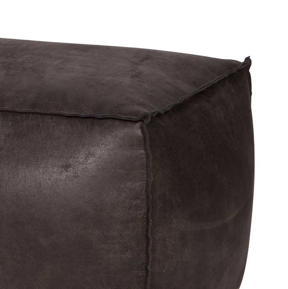 Used Look Pouf aus Recyclingleder Castilian in Schwarz