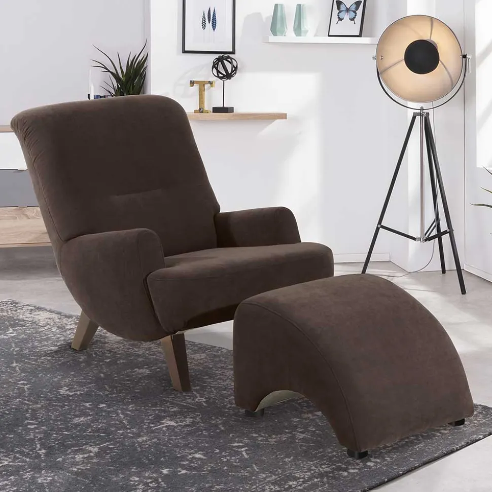 Velours Sessel in Braun mit Nussbaumfarben - Vastonia