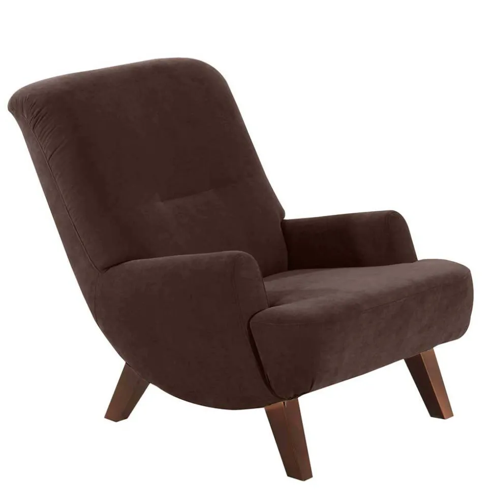 Velours Sessel in Braun mit Nussbaumfarben - Vastonia
