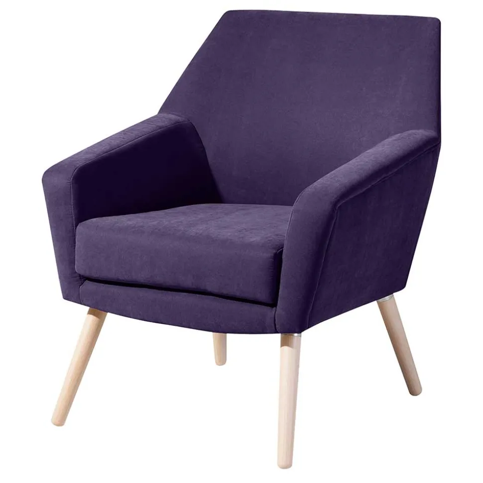 Velours Sessel in Violett und Buche Natur - Cunnar