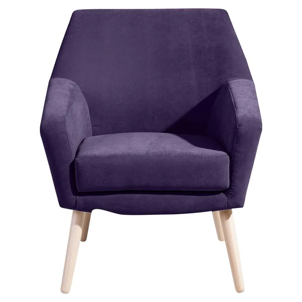 Velours Sessel in Violett und Buche Natur - Cunnar