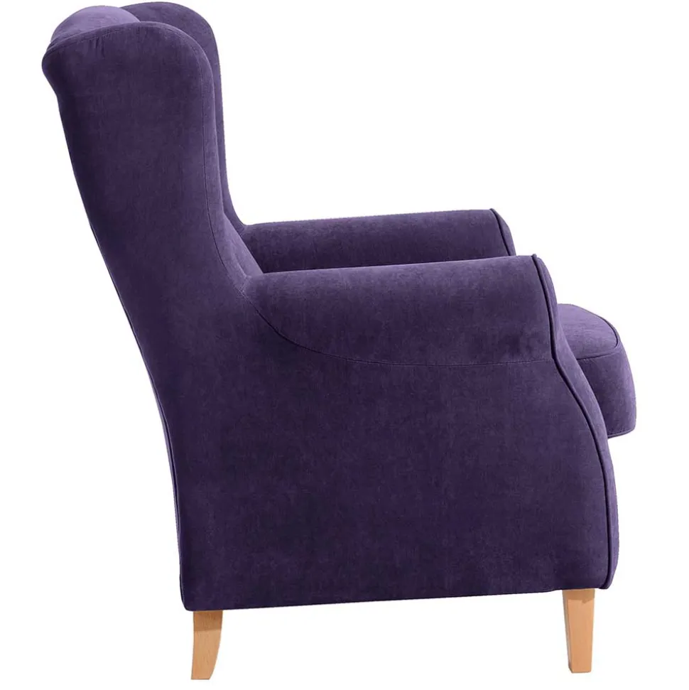Velours-Ohrensessel in Violett mit Buche - Antonia