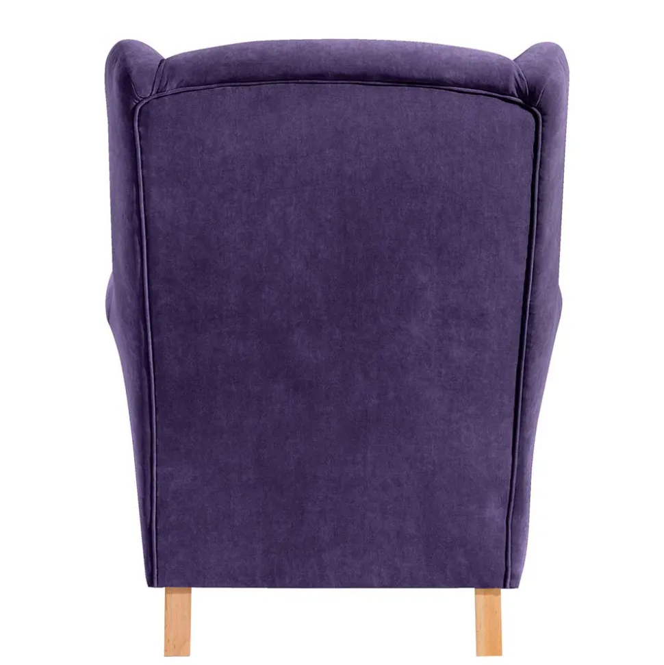 Velours-Ohrensessel in Violett mit Buche - Antonia