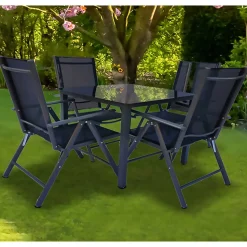 Vier Hochlehner & Gartentisch Set - Cadiz (fünfteilig)