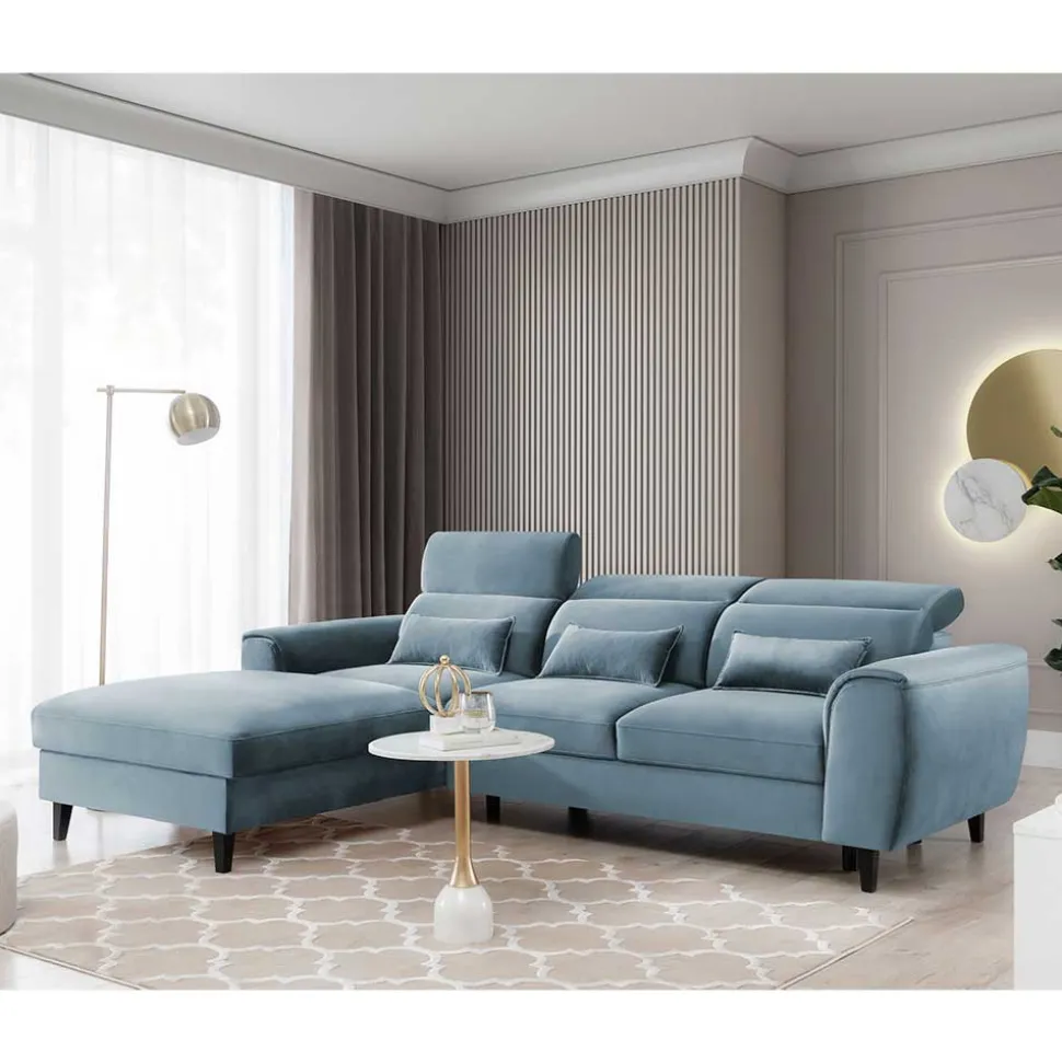 Viersitzer Ecksofa in Hellblau - matter Samt - Memphis