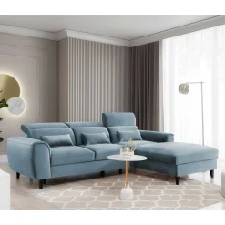 Viersitzer Ecksofa in Hellblau - matter Samt - Memphis