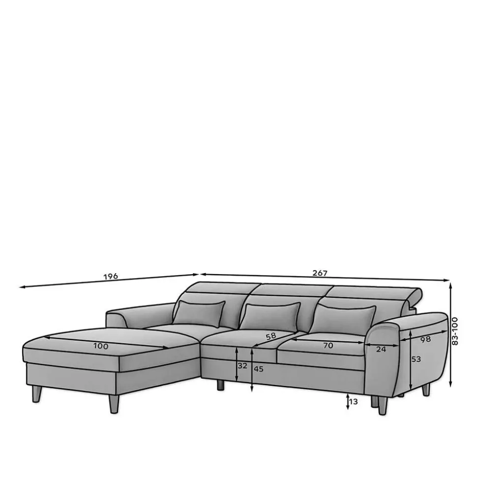 Viersitzer Ecksofa in Hellblau - matter Samt - Memphis