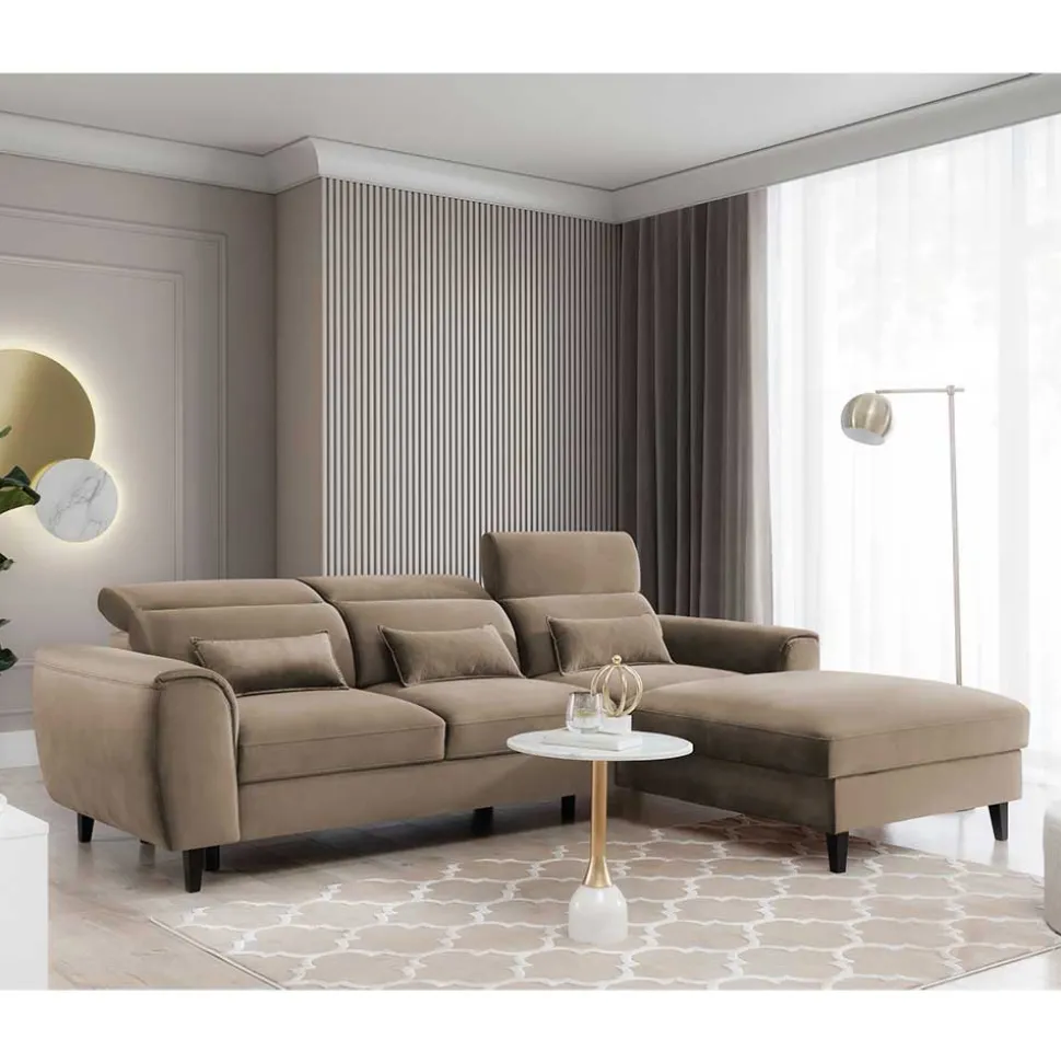 Viersitzer Wohnlandschaft in Beige Veloursstoff - Ladeus