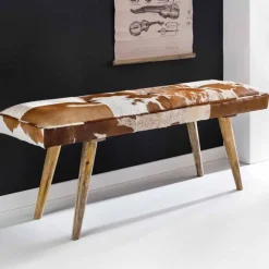 Vintage Landhaus Bank Ilusiana mit Fell Leder Holz 120cm