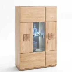 Vitrine Highboard optional mit LED Pontros Eiche Bianco teilmassiv
