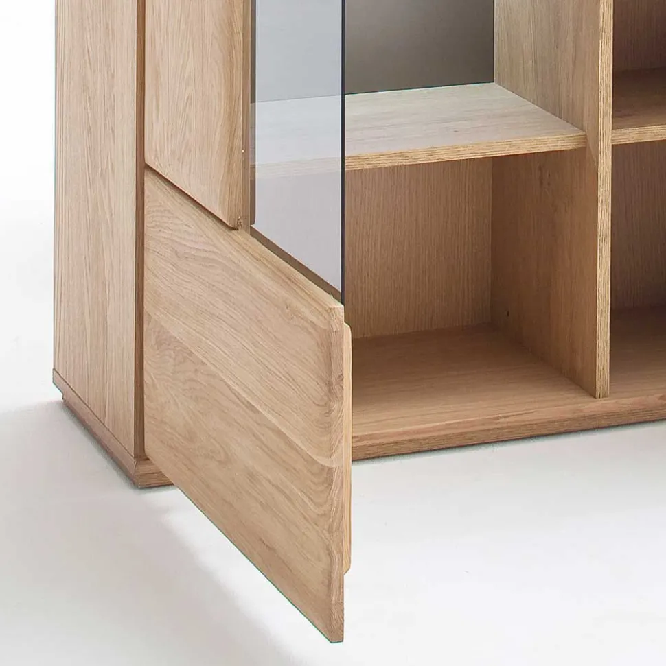 Vitrine Highboard optional mit LED Pontros Eiche Bianco teilmassiv