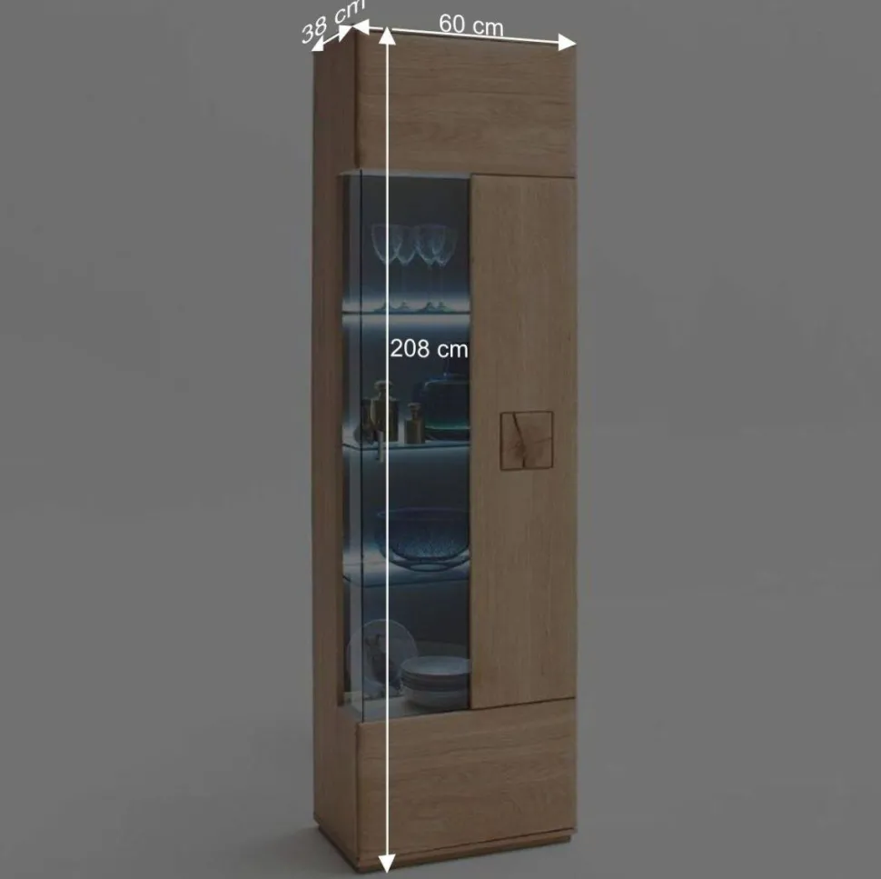 Vitrine in 60cm Breite Pontros Eiche Bianco teilmassiv