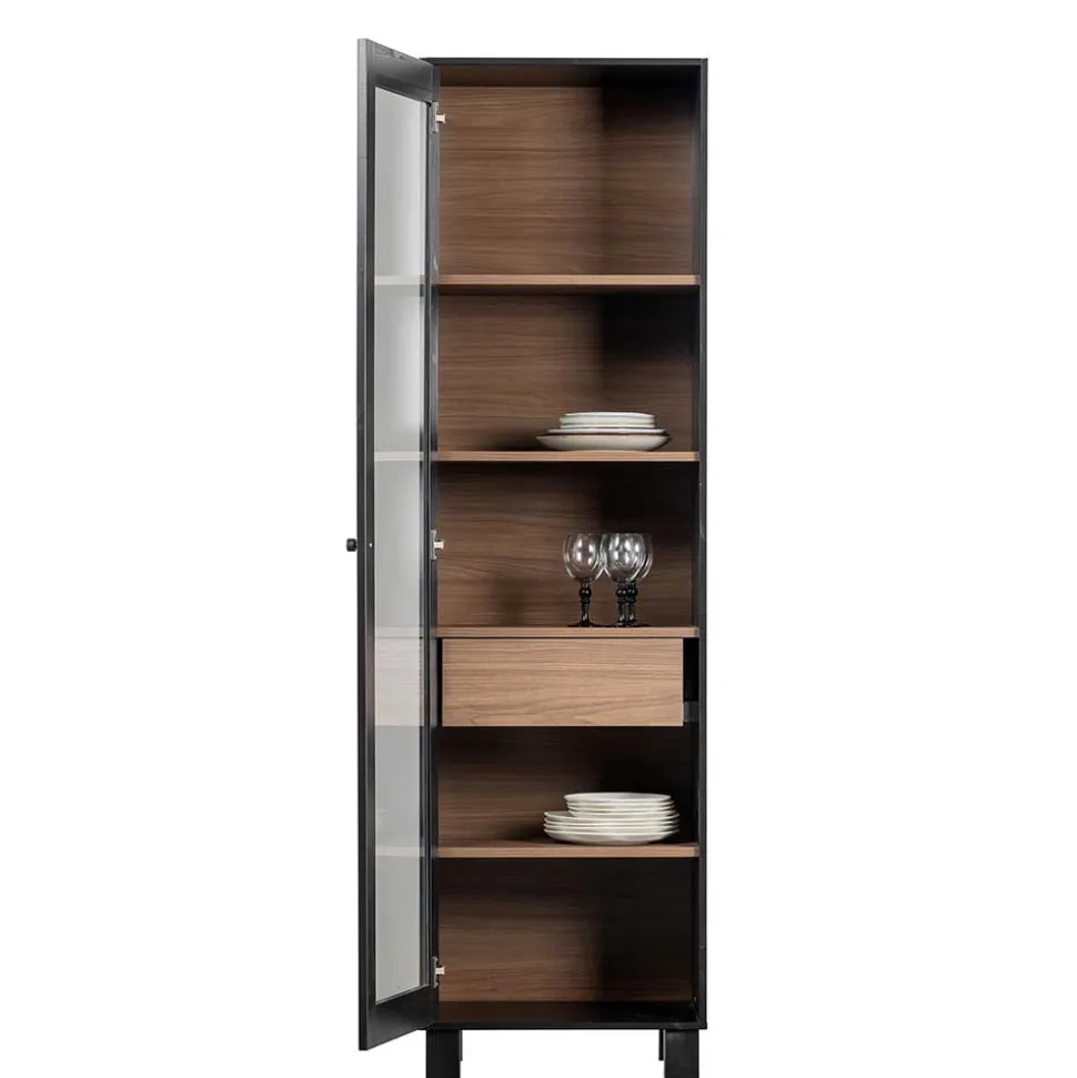 Vitrine in Schwarz & Walnuss Optik - Rabad