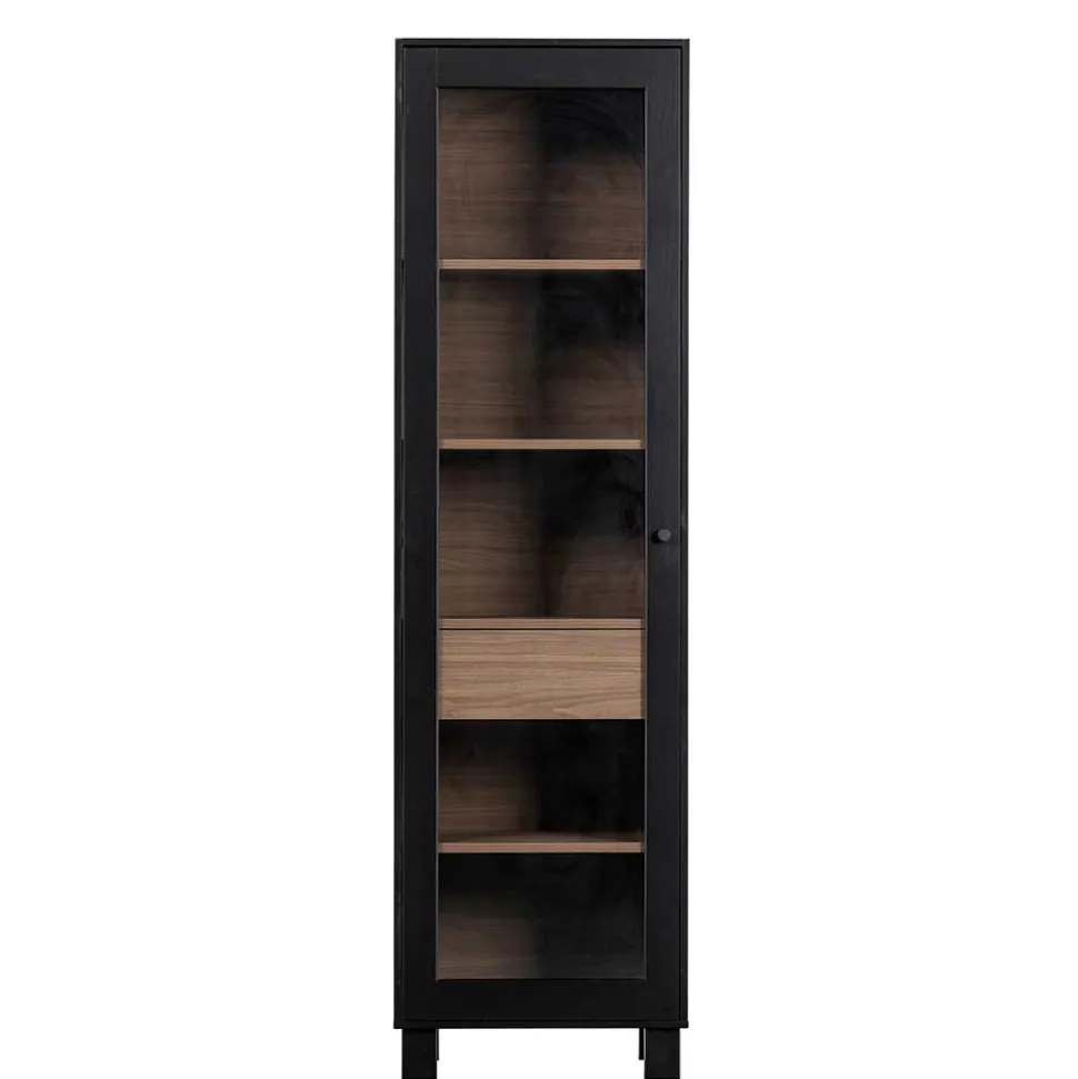 Vitrine in Schwarz & Walnuss Optik - Rabad