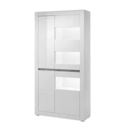 Vitrine in Weiß hochglänzend Mextra mit Absetzung Beton Optik