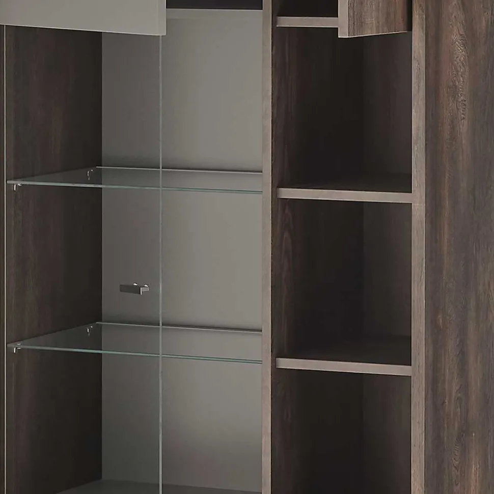 Vitrine Schrank in Anthrazit und Eiche Dunkel - Mundo