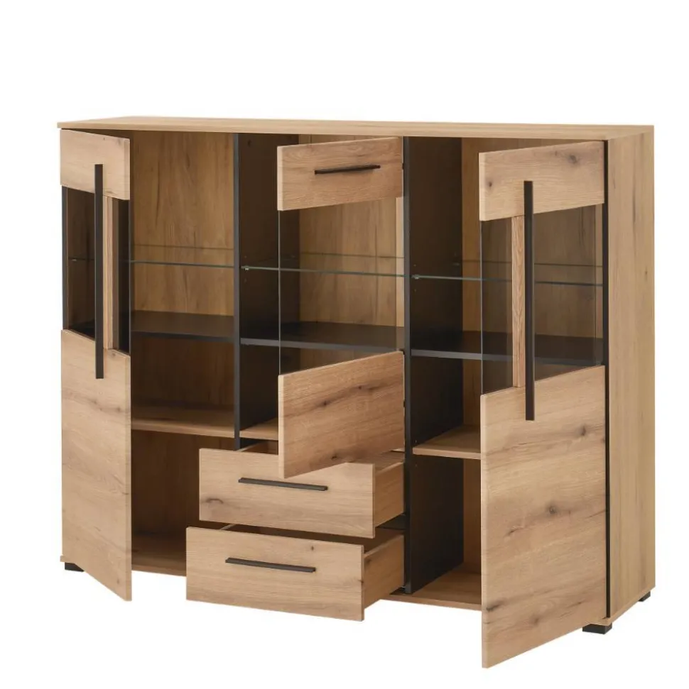 Vitrinen-Highboard in Eiche Holzoptik - Brocus
