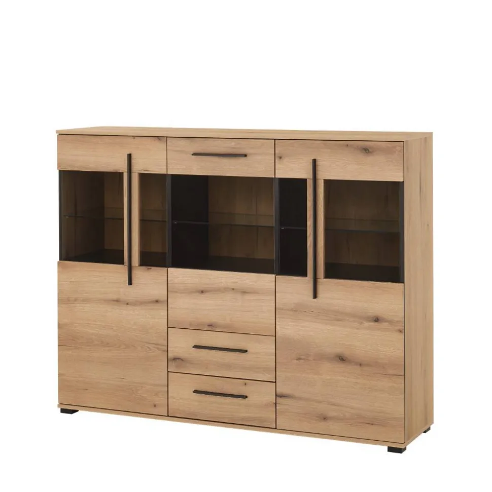 Vitrinen-Highboard in Eiche Holzoptik - Brocus
