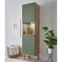 Vitrinenschrank in Graugrün mit Wildeiche - Oliva