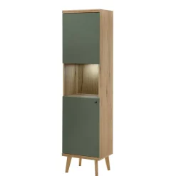 Vitrinenschrank in Graugrün mit Wildeiche - Oliva
