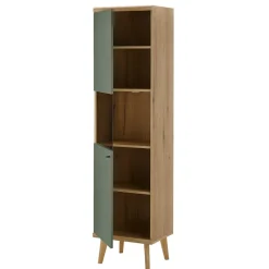 Vitrinenschrank in Graugrün mit Wildeiche - Oliva