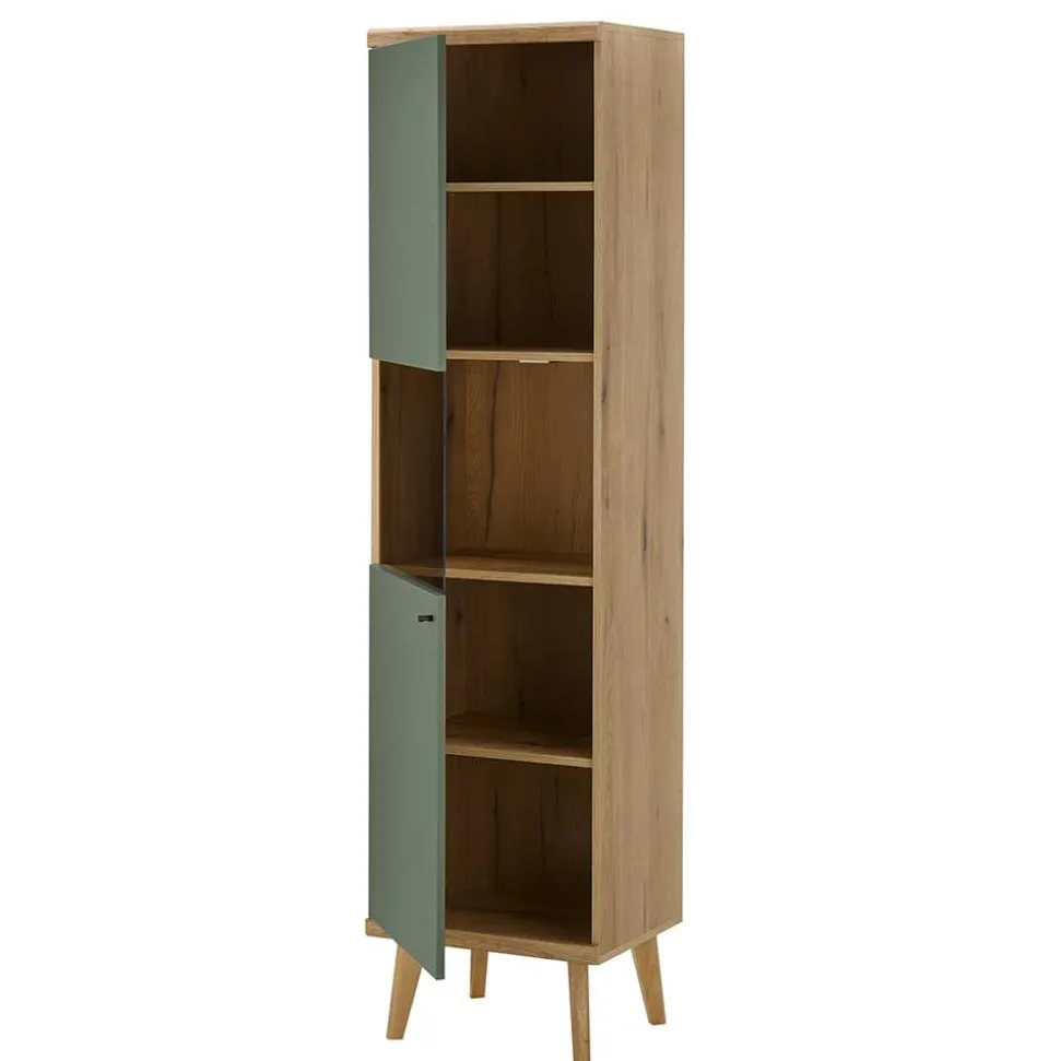 Vitrinenschrank in Graugrün mit Wildeiche - Oliva