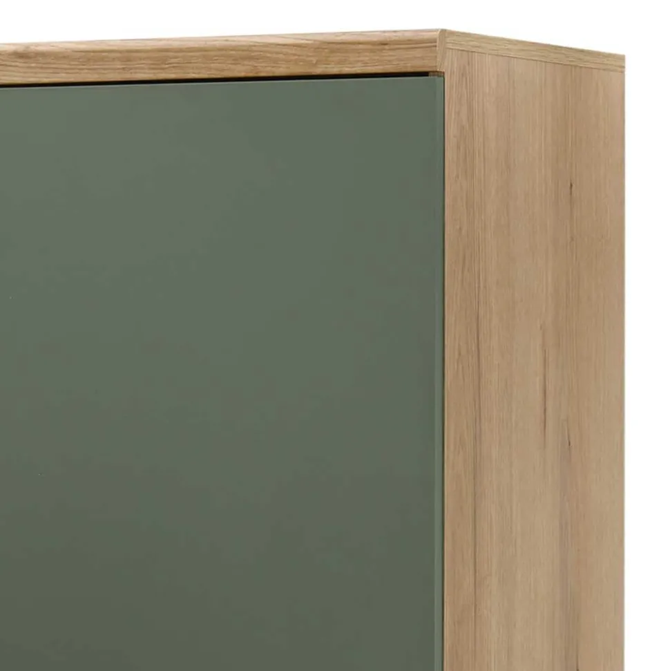Vitrinenschrank in Graugrün mit Wildeiche - Oliva