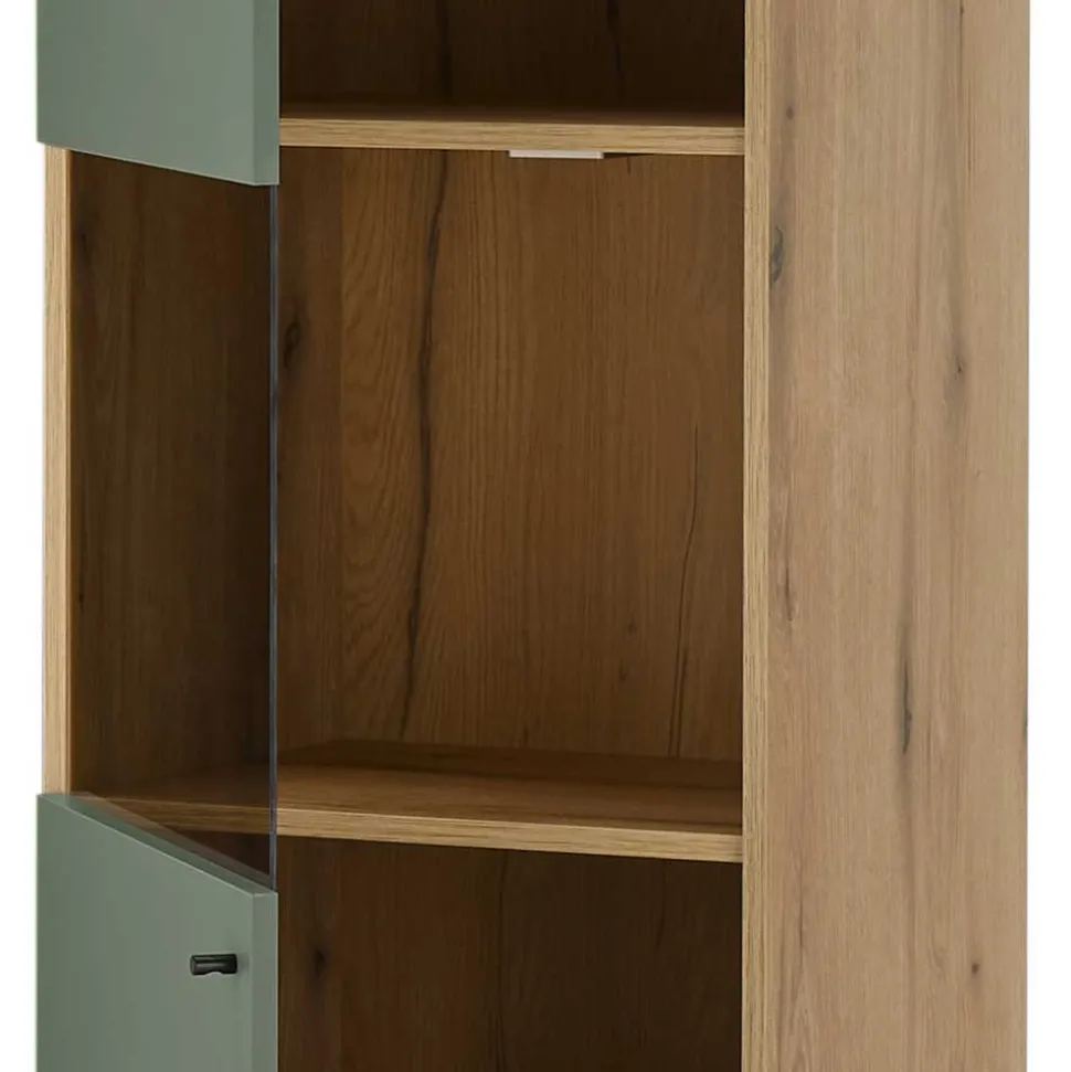 Vitrinenschrank in Graugrün mit Wildeiche - Oliva