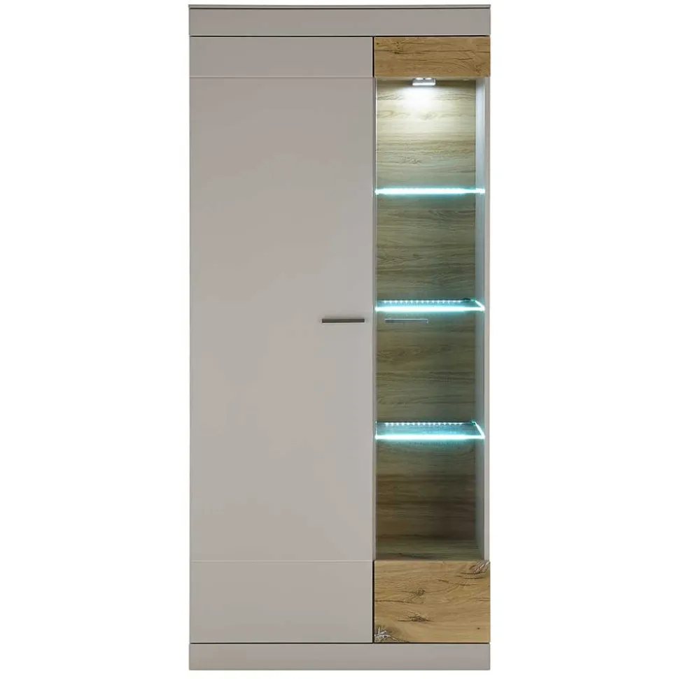 Vitrinenschrank in Hellgrau & Zinneiche NB - Lioscas
