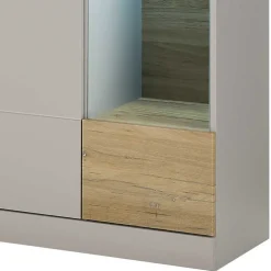 Vitrinenschrank in Hellgrau & Zinneiche NB - Lioscas
