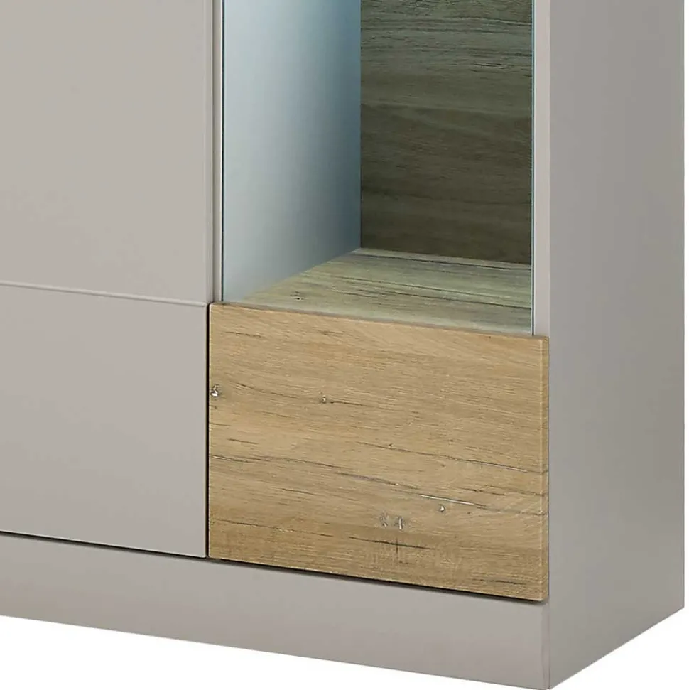 Vitrinenschrank in Hellgrau & Zinneiche NB - Lioscas