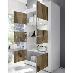 Vitrinenschrank in Holz verwittert & Weiß HG - Olvenion