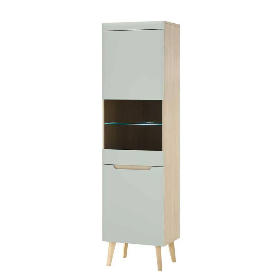 Vitrinenschrank in Mintgrün und Eiche - Armina