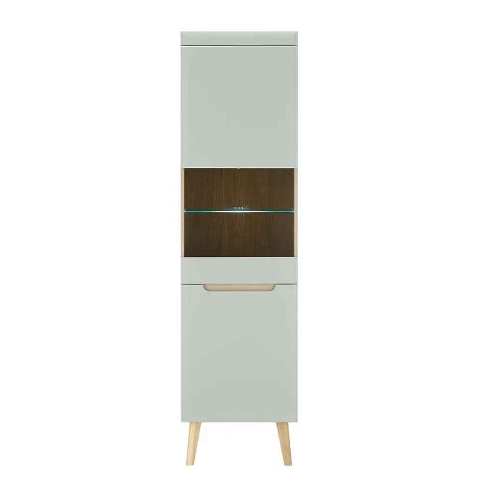 Vitrinenschrank in Mintgrün und Eiche - Armina