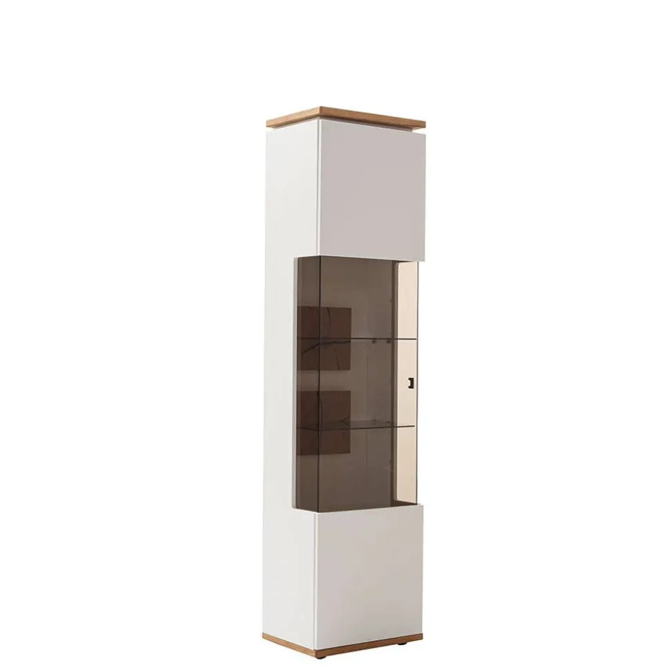 Vitrinen-Schrank in Soft White und Wildeiche - Yordyn