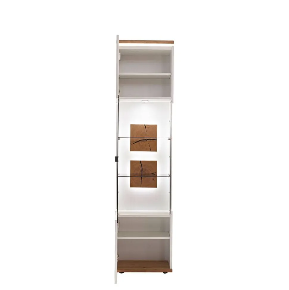 Vitrinen-Schrank in Soft White und Wildeiche - Yordyn