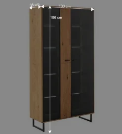 Vitrinenschrank in Wildeiche & Anthrazit - Flacona
