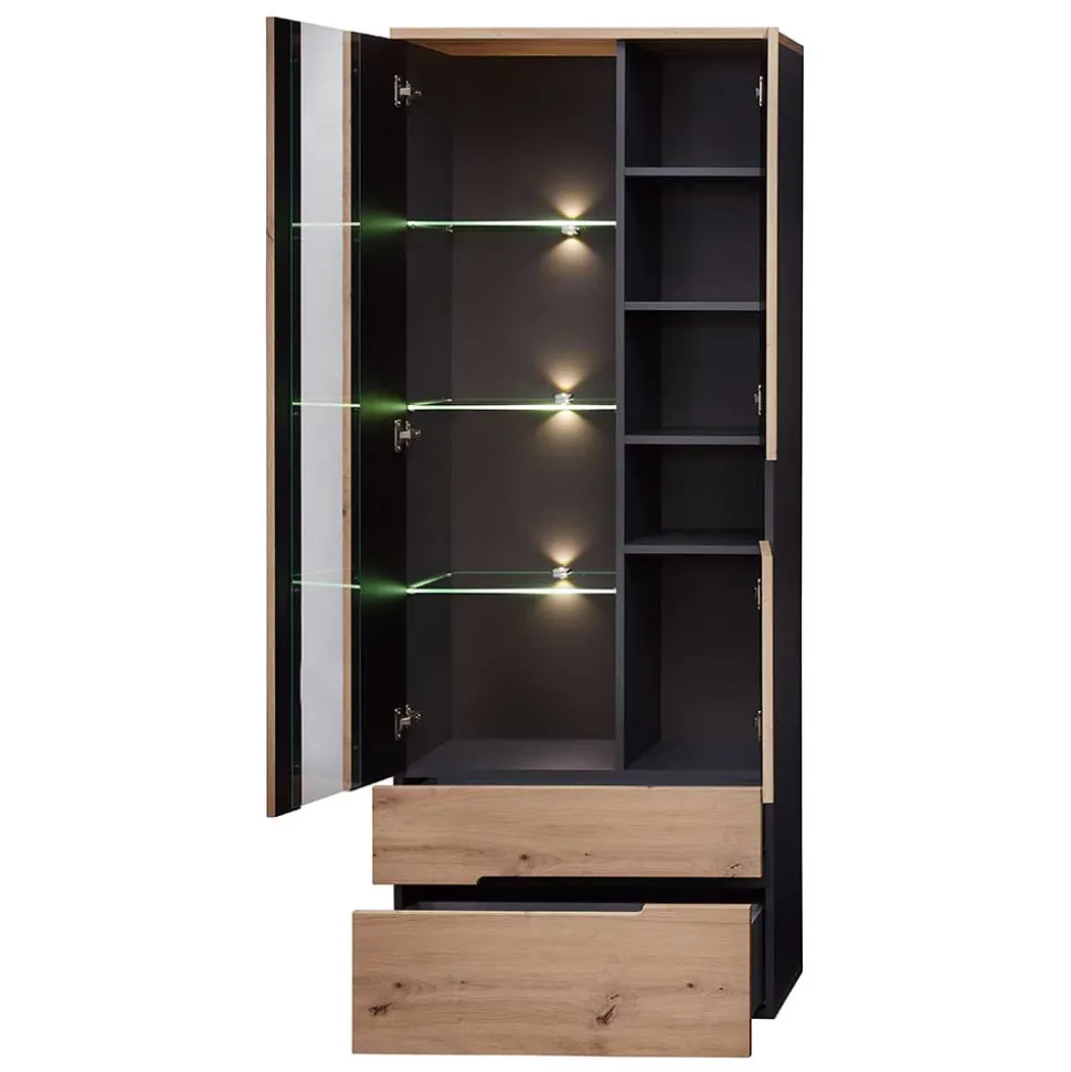 Vitrinenschrank in Wildeiche mit Grau - Kuetra