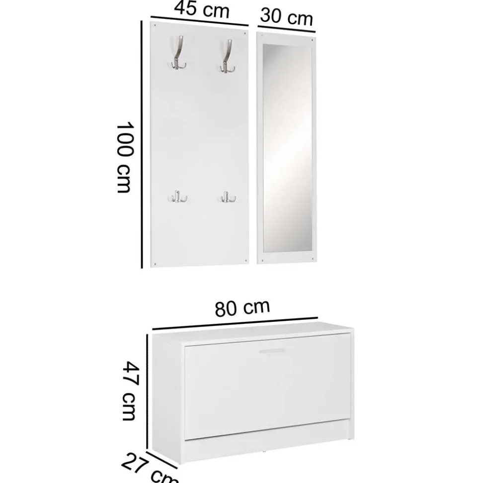 Weiße Garderobenmöbel Set - Mats (dreiteilig)