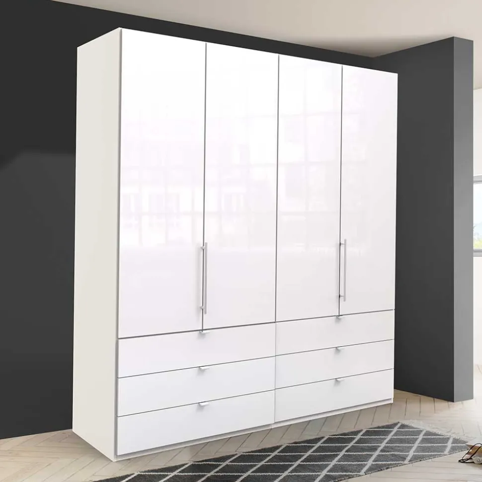 Weißer Falttüren Kleiderschrank glasbeschichtet - Dolienca
