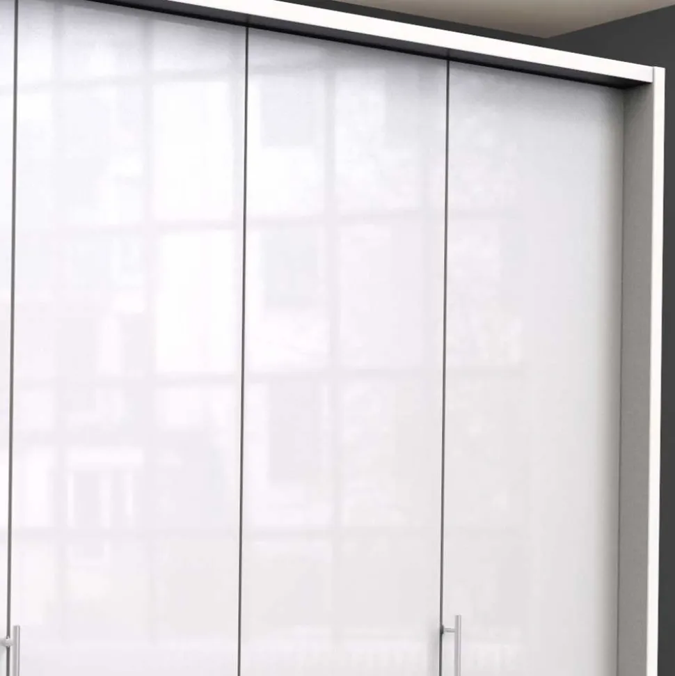 Weißer Falttüren Kleiderschrank glasbeschichtet - Dolienca