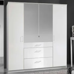 Weißer Kleiderschrank mit Spiegel - 179x199x58 cm - Venture