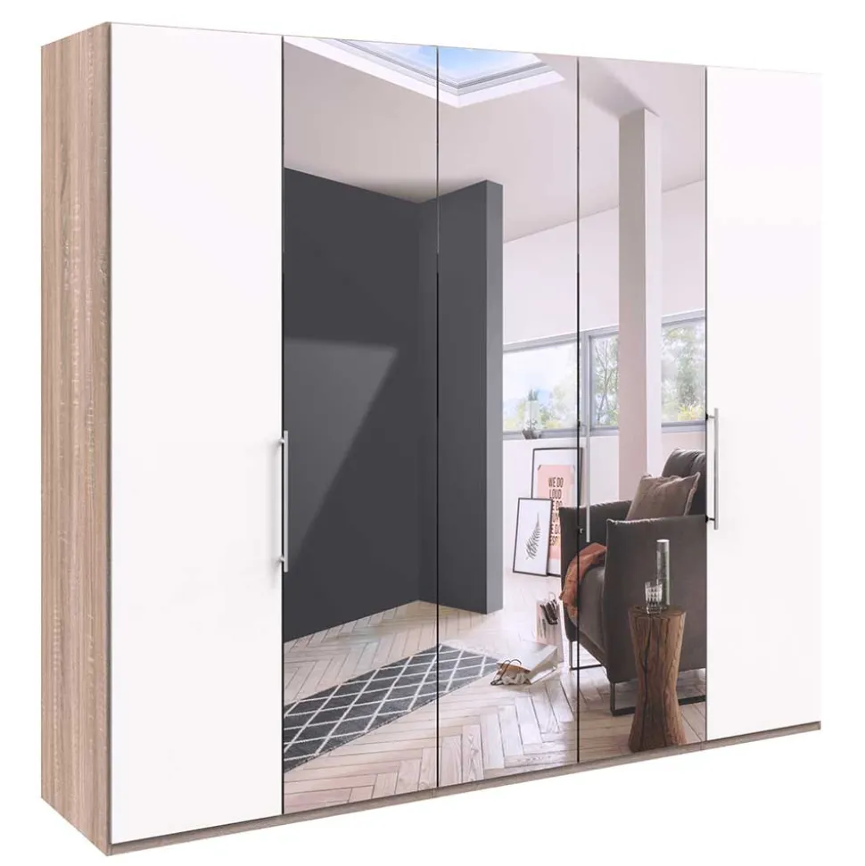 Weißer Schlafzimmer-Schrank mit Spiegeln - Vaclyn